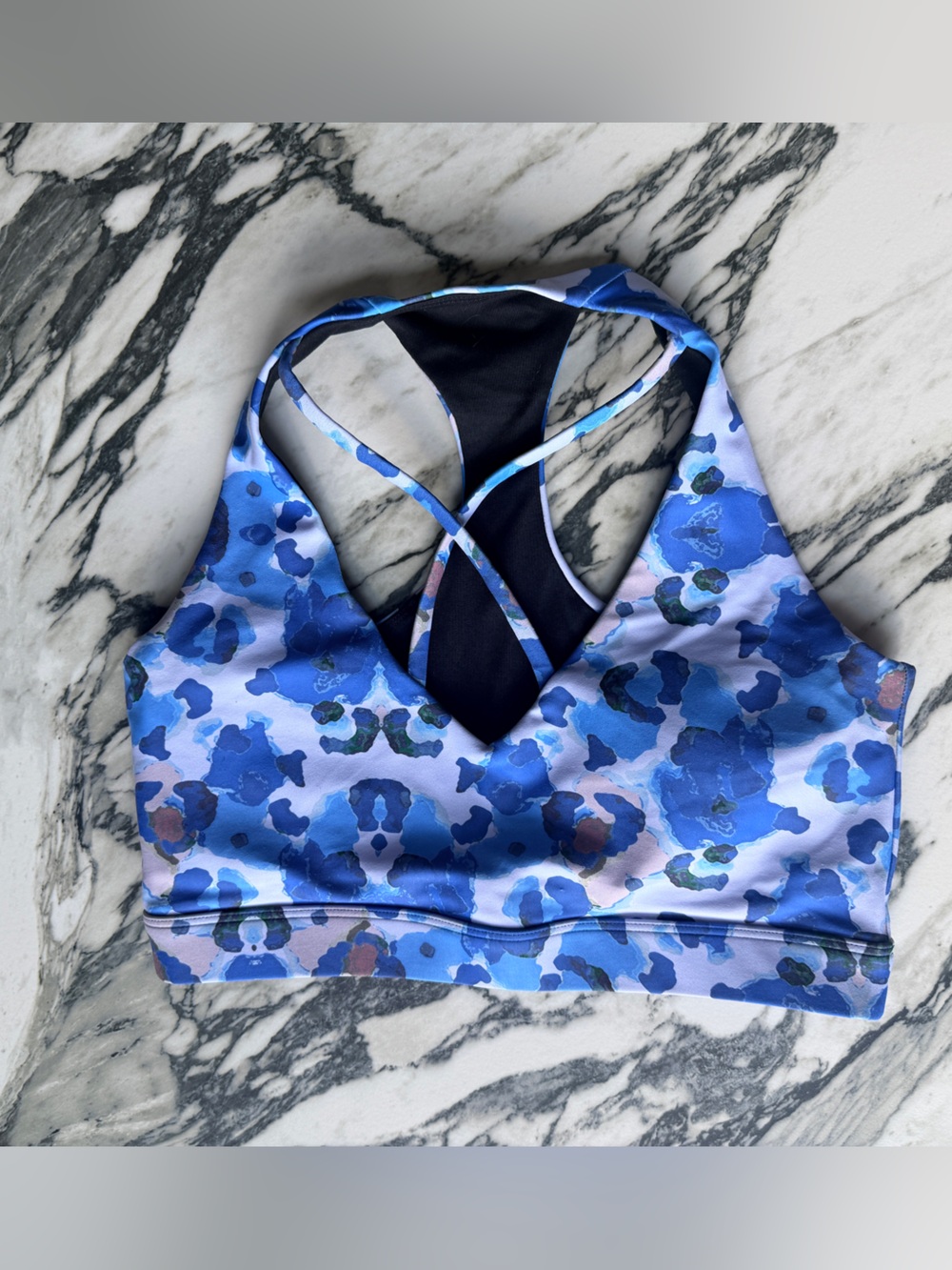 Exotica Blue Animal Print Performance Deep V Cross Front Crop Top